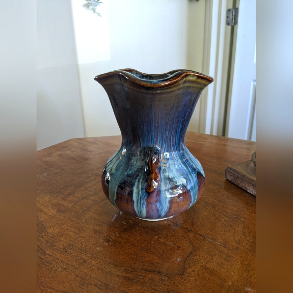 Artistic Artisan Bill Campbell Blue and Brown Ceramic Vase - Picture 2 of 6